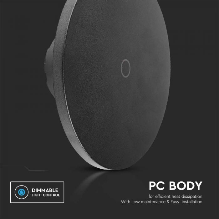 12W(1200Lm) LED sienas gaismeklis, IP65, V-TAC, apaļš, melns, dimmējams, 3IN1