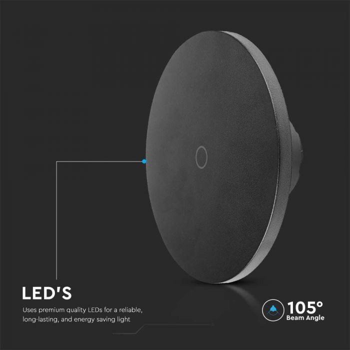 12W(1200Lm) LED wall luminaire, IP65, V-TAC, round, black, dimmable, 3IN1