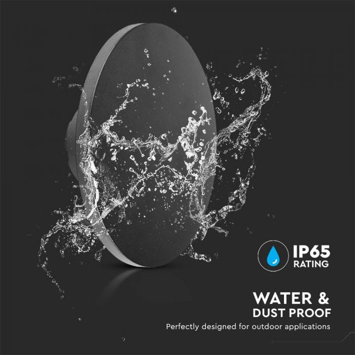 12W(1200Lm) LED wall luminaire, IP65, V-TAC, round, black, dimmable, 3IN1
