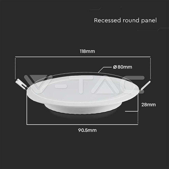 3W(330Lm) LED panel, IP20, recessed, round, white, Ø90.5x28mm, recessed Ø68mm, neutral white light 4000K