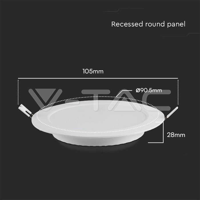 3W(330Lm) LED panel, IP20, recessed, round, white, Ø90.5x28mm, recessed Ø68mm, warm white light 3000K