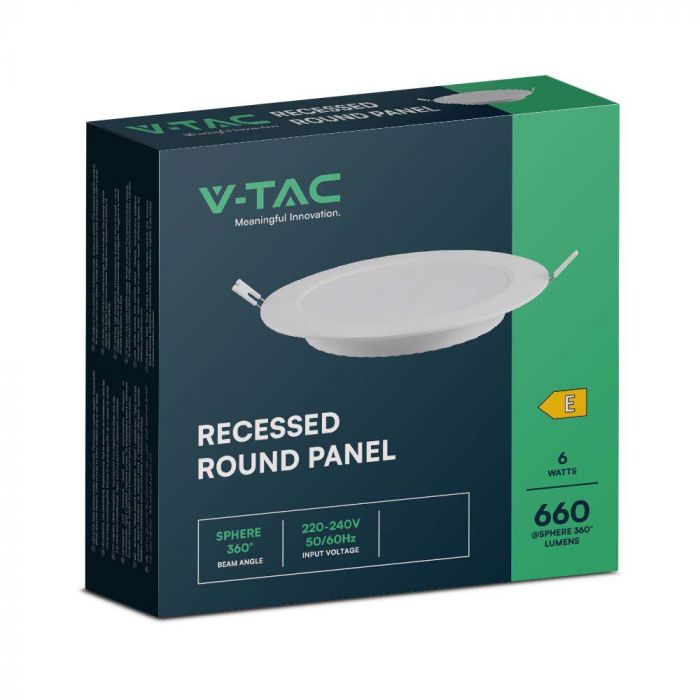 6W(660Lm) LED panel, IP20, V-TAC, built-in, round, white, warm white light 3000K, power supply included