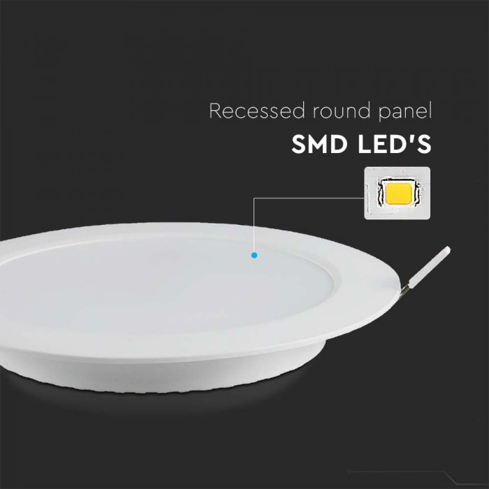 6W(660Lm) LED panel, IP20, V-TAC, built-in, round, white, warm white light 3000K, power supply included