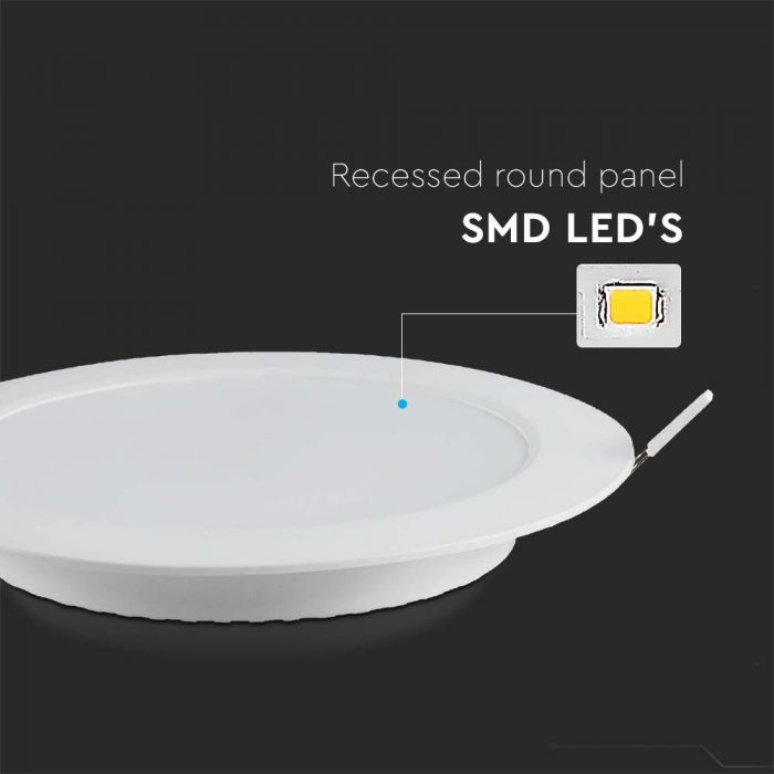 12W(1200Lm) LED panelis, IP20, V-TAC, iebūvējams, apaļš, balts, Ø170x28,4mm, iebūv. izm Ø130mm, silti balta gaisma 3000K