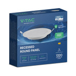 12W (1320 lm) LED MINI panel, recessed, white, round, Ø170 x 28.4 mm, recessed cutout Ø130 mm, V-TAC, IP20, 3-in-1
