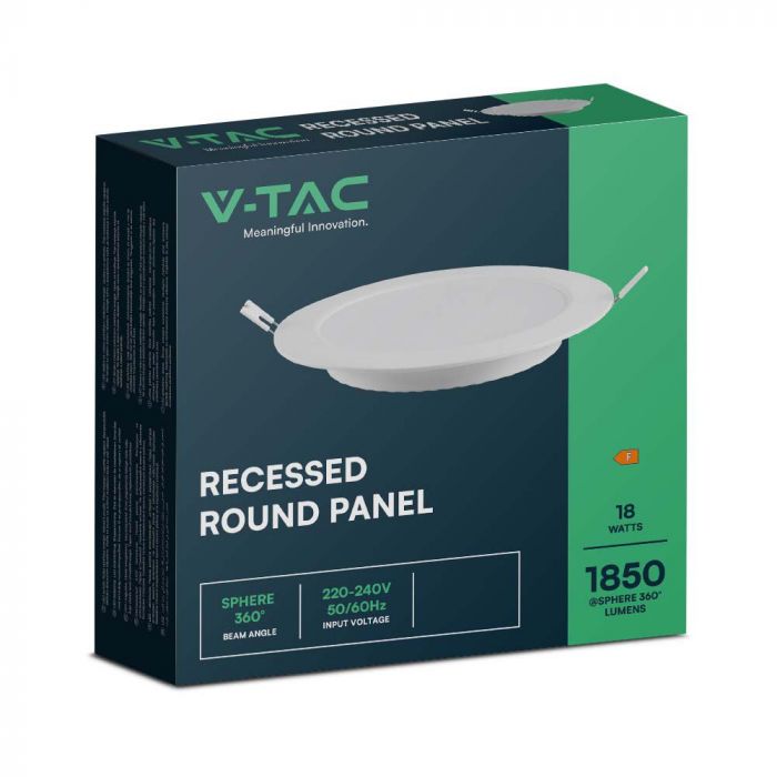 18W(1980Lm) LED-paneel, IP20, V-TAC, süvistatav, ümmargune, valge, Ø220x28,9mm, süvistatav Ø170mm, soe valge valgus 3000K