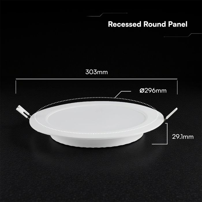 24W(2640Lm) LED MINI panelis, iebūvējams, balts, apaļš,  Ø294x29,1mm, iebūv. izm Ø244mm,  V-TAC, IP20, 3IN1