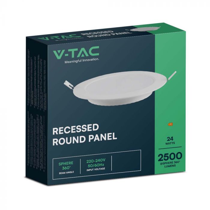 24W(2640Lm) LED panelis, IP20, V-TAC, iebūvējams, apaļš, balts, Ø294x29,1mm, iebūv. izm Ø244mm, auksti balta gaisma 6500K