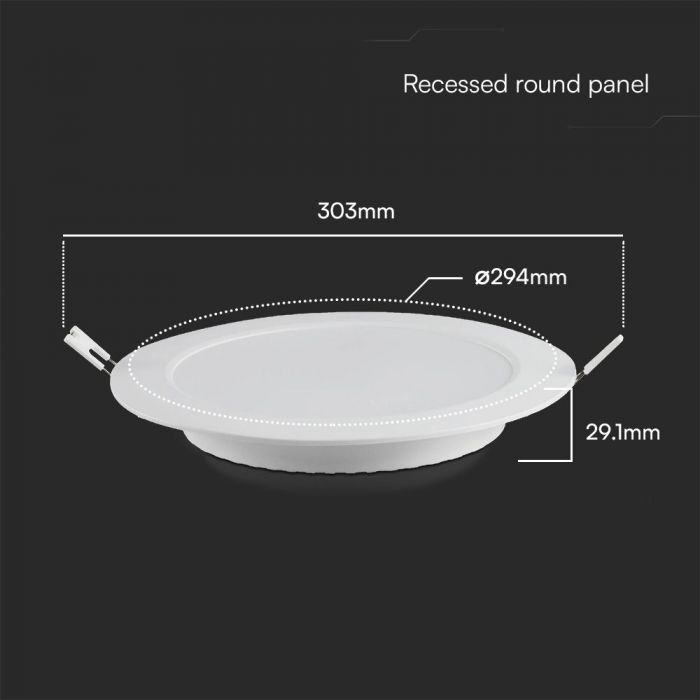 24W(2640Lm) LED-paneel, IP20, V-TAC SAMSUNG, süvistatav, ümmargune, valge, Ø294x29.1mm, neutraalne valge valgus 4000K (koopia)