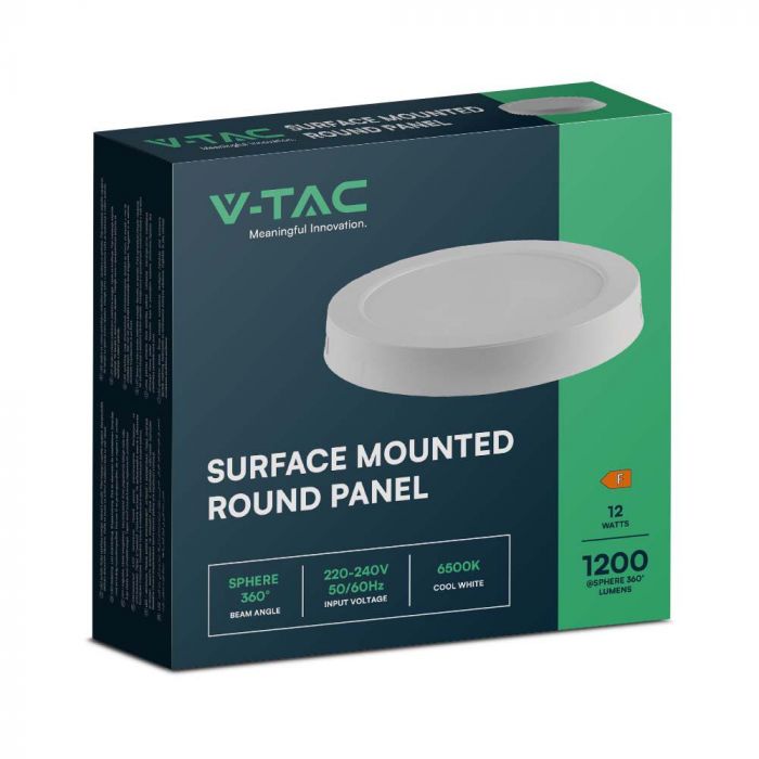 12W(1200Lm) LED paneel ümmargune, IP20, V-TAC, valge, soe valge valgus 3000K