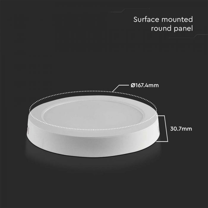 12W(1200Lm) LED panel surface-mounted round, IP20, V-TAC, white, cold white light 6500K, complete with power supply unit 