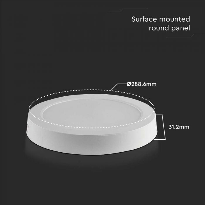 24W(2640Lm) LED panelis, IP20, V-TAC, virsapmetuma, apaļš, balts, silti balta gaisma 3000K
