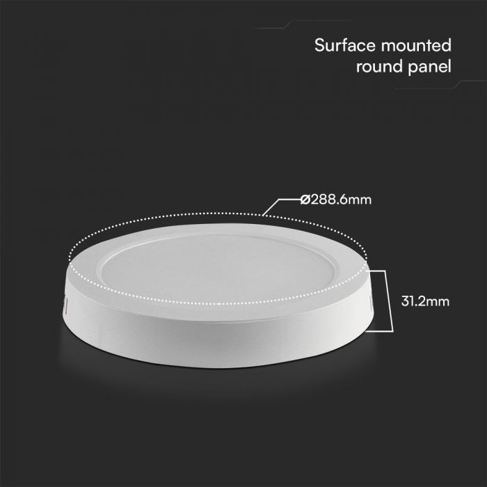 24W(2500Lm) LED panel recessed, round, white, V-TAC SAMSUNG, IP20, 5 years warranty, warm white light 3000K