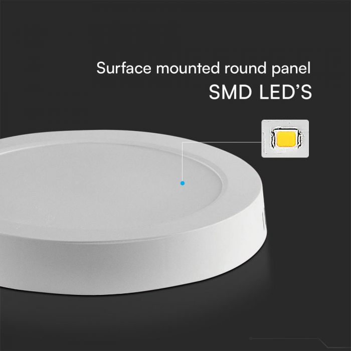 24W(2500Lm) LED panelis virsapmetuma, apaļš, balts, V-TAC SAMSUNG, IP20, garantija 5 gadi, silti balta gaisma 3000K