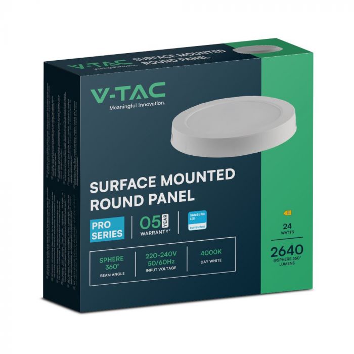 24W(2640Lm) LED kuppelvalgusti, V-TAC, IP20, kandiline, valge, jaheda valge 6500K SQ