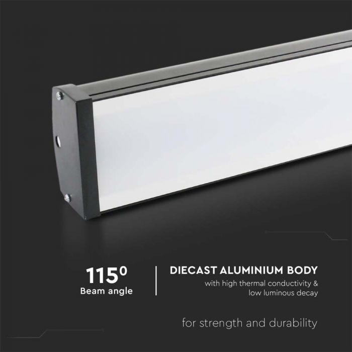 100W(8700Lm) LED lineārs noliktavas gaismeklis, IP65, IK05, V-TAC, melns, neitrāli balta gaisma 4000K
