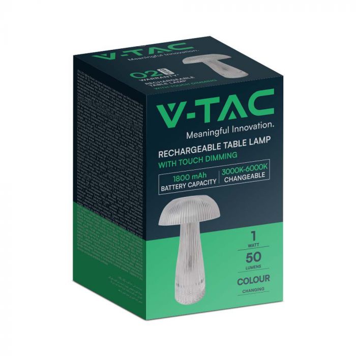 1W(50Lm) LED svampformad bordslampa, V-TAC, IP20, DC:5V, 1A, 1800mAh litiumbatteri, dimbar, 3IN1