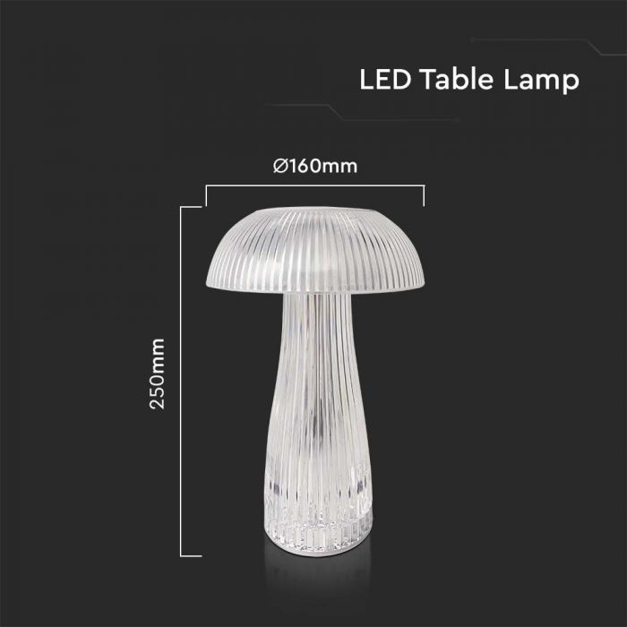 1W(50Lm) LED mushroom shaped table lamp, V-TAC, IP20, DC:5V, 1A, 1800mAh Lithium battery, dimmable, 3IN1