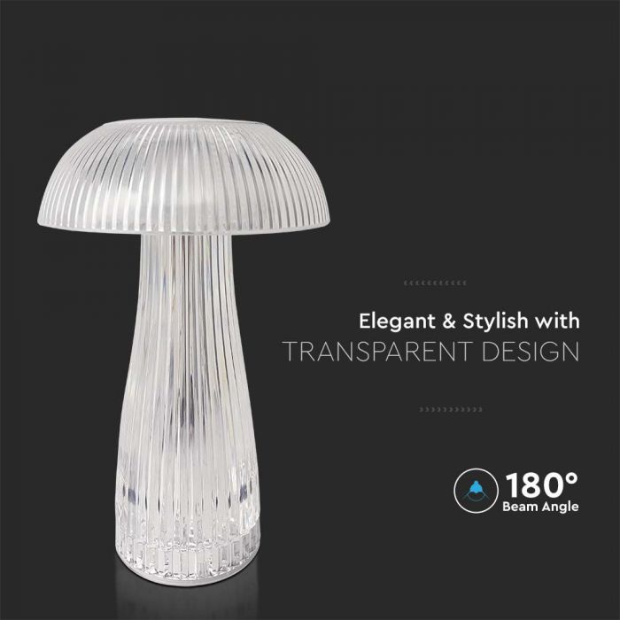 1W(50Lm) LED mushroom shaped table lamp, V-TAC, IP20, DC:5V, 1A, 1800mAh Lithium battery, dimmable, 3IN1