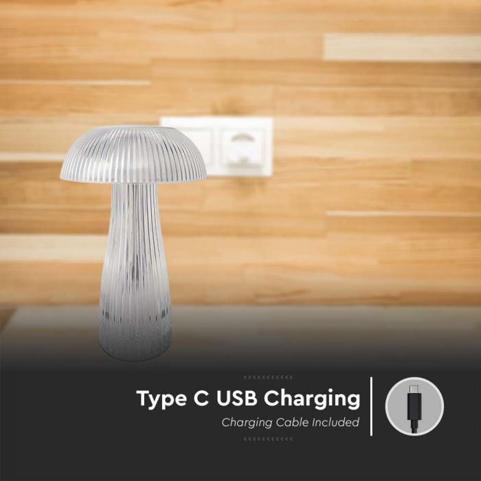 1W(50Lm) LED mushroom shaped table lamp, V-TAC, IP20, DC:5V, 1A, 1800mAh Lithium battery, dimmable, 3IN1