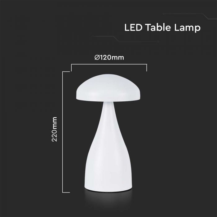 1W(55Lm) LED uppladdningsbar bordslampa, IP20, V-TAC, DC:5V, 1A med 1800mAH batteri, vit, 3IN1