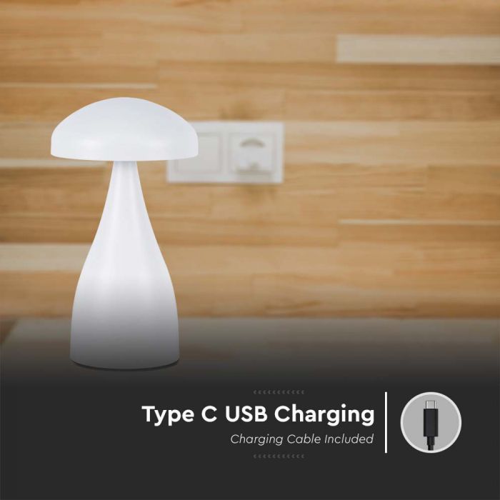 1W(55Lm) LED uppladdningsbar bordslampa, IP20, V-TAC, DC:5V, 1A med 1800mAH batteri, vit, 3IN1