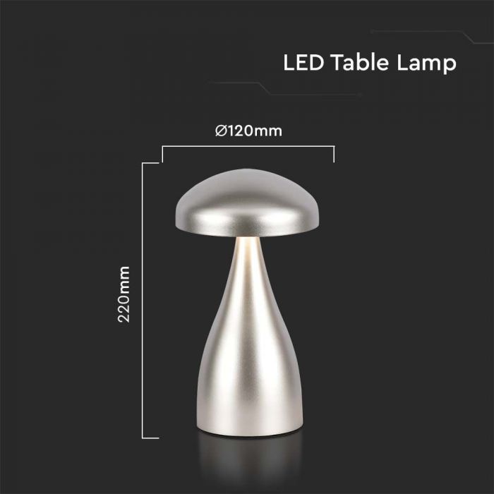 1W(55Lm) LED uppladdningsbar bordslampa, IP20, V-TAC, DC:5V, 1A med 1800mAH batteri, champagne, 3IN1