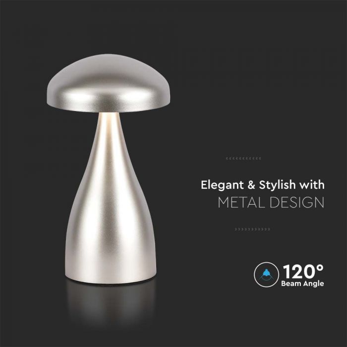 1W(55Lm) LED uppladdningsbar bordslampa, IP20, V-TAC, DC:5V, 1A med 1800mAH batteri, champagne, 3IN1