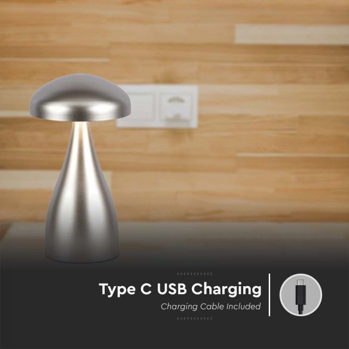 1W(55Lm) LED uzlādējama galda lampa, IP20, V-TAC,  DC:5V, 1A ar 1800mAH bateriju, šampanieša, 3IN1
