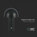 2W(200Lm) LED uzlādējama galda lampa ar 1800mAH bateriju, DC:5V, 1A, IP20, V-TAC, metāla, melna, 3IN1