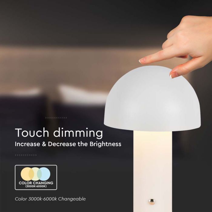 2W(200Lm) LED rechargeable table lamp with 1800mAH battery, DC:5V, 1A, IP20, V-TAC, metal, champagne, 3IN1