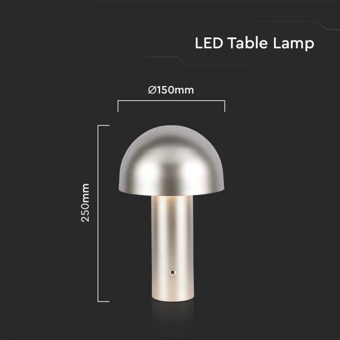 3W (200Lm) LED uppladdningsbar bordslampa med 1800mAH batteri, DC:5V, 1A, IP20, V-TAC, champagne, 3IN1