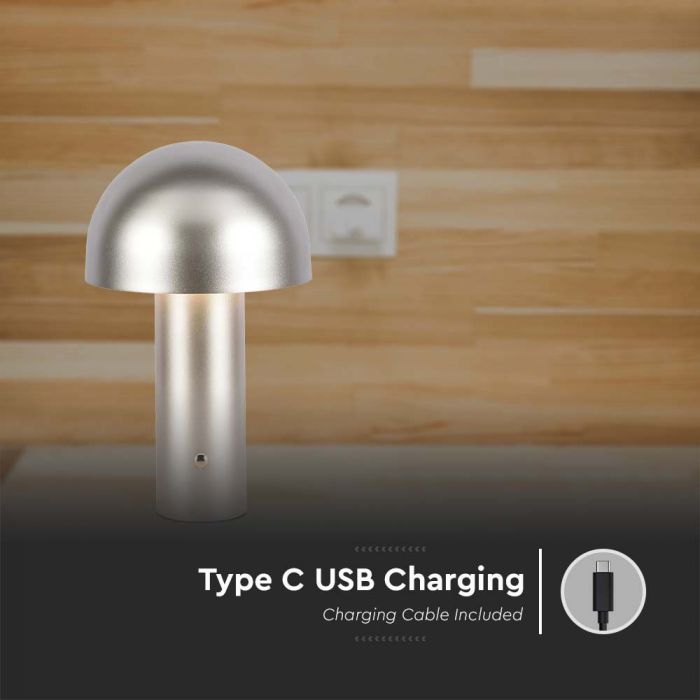 3W (200Lm) LED uppladdningsbar bordslampa med 1800mAH batteri, DC:5V, 1A, IP20, V-TAC, champagne, 3IN1