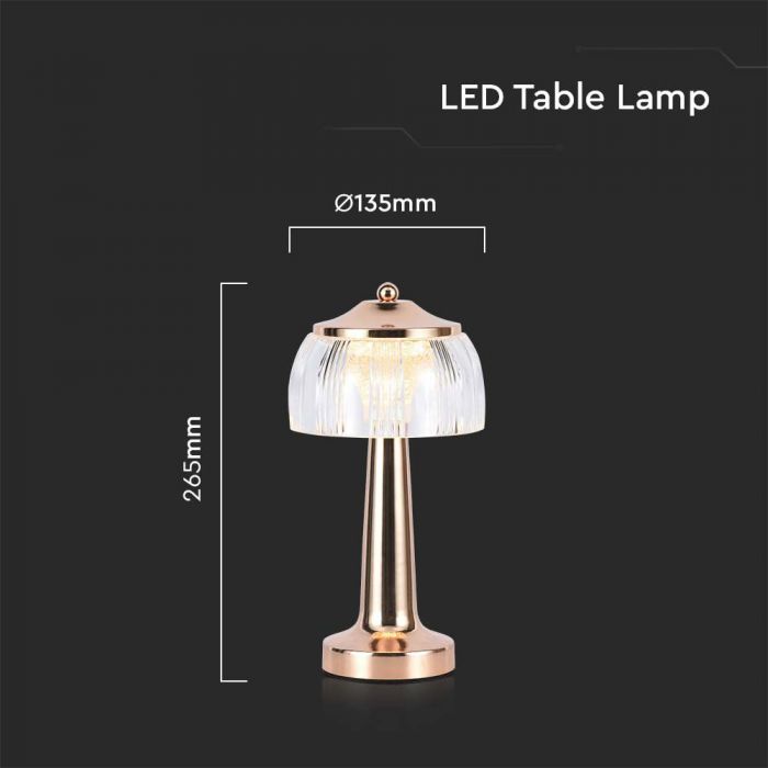 1W(55Lm) LED-bordslampa, V-TAC, IP20, med 1800mAh litiumbatteri, DC:5V, 1A, guld, 3IN1