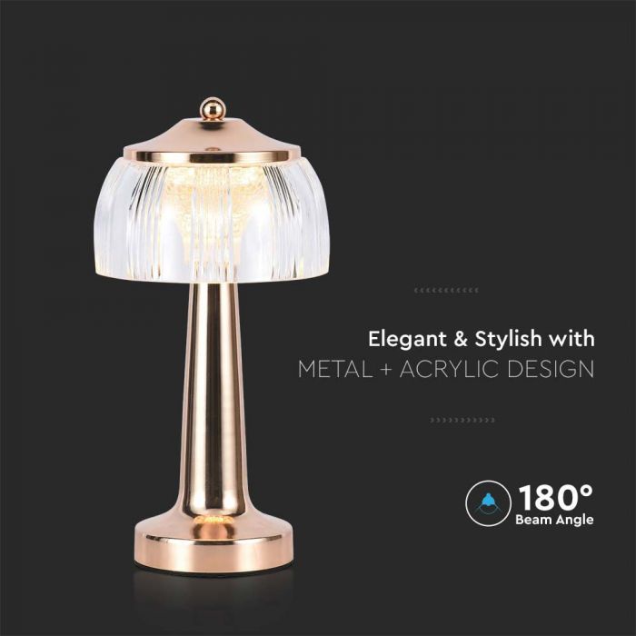 1W(55Lm) LED-bordslampa, V-TAC, IP20, med 1800mAh litiumbatteri, DC:5V, 1A, guld, 3IN1