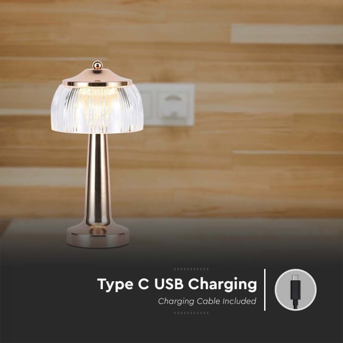 1W(55Lm) LED-bordslampa, V-TAC, IP20, med 1800mAh litiumbatteri, DC:5V, 1A, guld, 3IN1