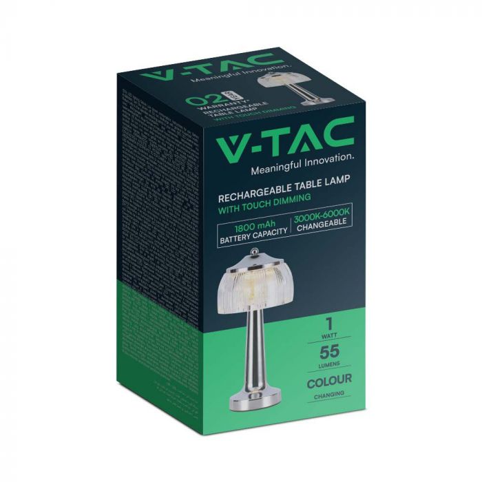 1W(55Lm) LED galda lampa, V-TAC, IP20,  1800mAh Litija baterija, DC:5V, 1A, hroma, 3IN1