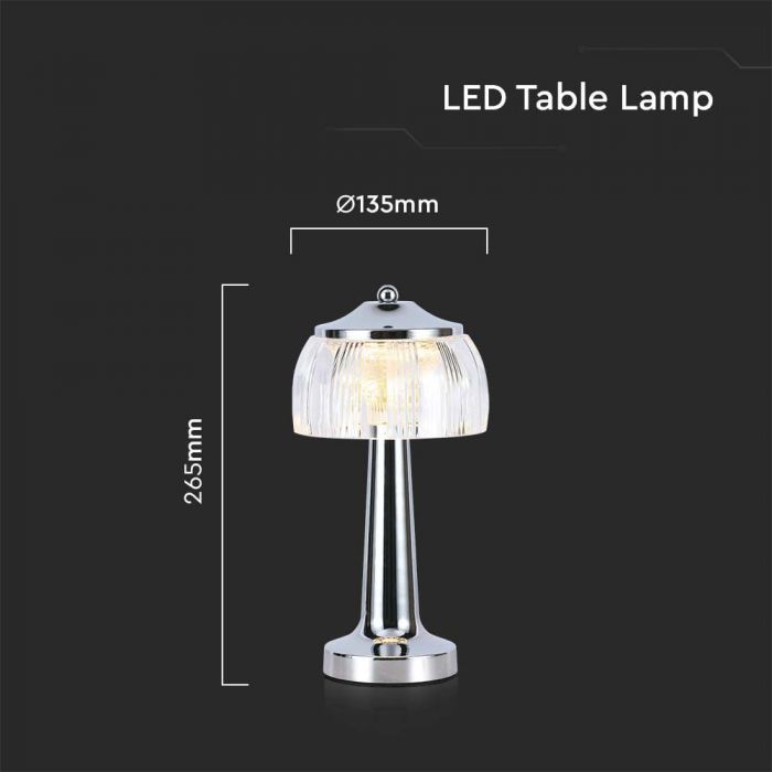 1W(55Lm) LED galda lampa, V-TAC, IP20,  1800mAh Litija baterija, DC:5V, 1A, hroma, 3IN1