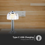 1W(55Lm) LED galda lampa, V-TAC, IP20,  1800mAh Litija baterija, DC:5V, 1A, hroma, 3IN1