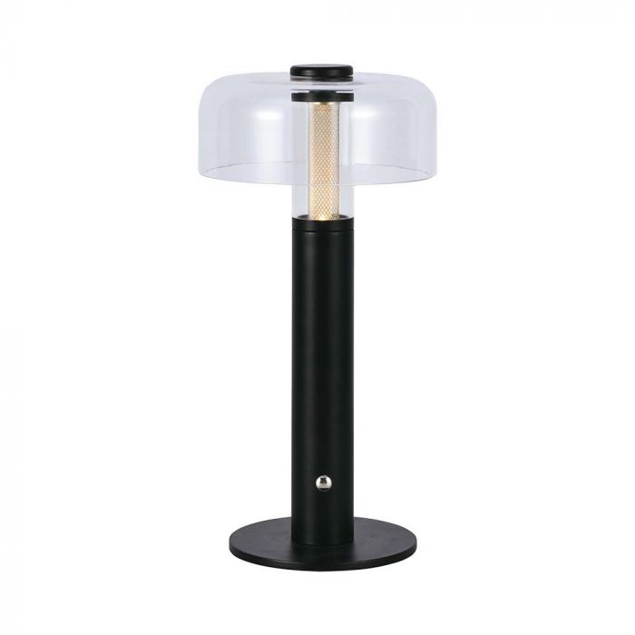 1W(100Lm) LED-bordslampa med 1800mAH batteri, DC:5V, 1A, V-TAC, IP20, dimbar, svart/transparent, varmvitt ljus 3000K
