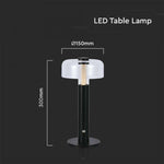 1W(100Lm) LED-bordslampa med 1800mAH batteri, DC:5V, 1A, V-TAC, IP20, dimbar, svart/transparent, varmvitt ljus 3000K