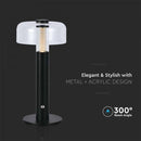 1W(100Lm) LED table lamp with 1800mAH battery, DC:5V, 1A, V-TAC, IP20, dimmable, black/transparent, warm white light 3000K