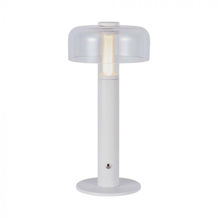 1W(100Lm) LED-bordslampa med 1800mAH batteri, DC:5V, 1A, V-TAC, IP20, dimbar, vit/transparent, varmvitt ljus 3000K