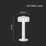 1W(100Lm) LED-bordslampa med 1800mAH batteri, DC:5V, 1A, V-TAC, IP20, dimbar, vit/transparent, varmvitt ljus 3000K