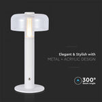 1W(100Lm) LED-bordslampa med 1800mAH batteri, DC:5V, 1A, V-TAC, IP20, dimbar, vit/transparent, varmvitt ljus 3000K