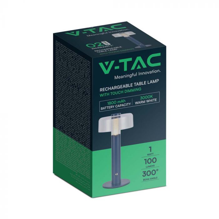 1W(100Lm) LED-bordslampa med 1800mAH batteri, DC:5V, 1A, V-TAC, IP20, dimbar, violett/transparent, varmvitt ljus 3000K