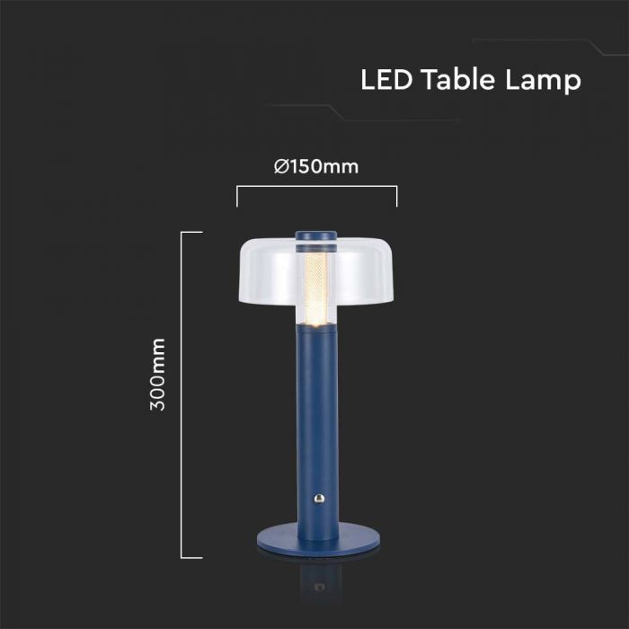 1W(100Lm) LED galda lampa ar 1800mAH bateriju,  DC:5V, 1A, V-TAC, IP20, dimmējama, violeta/caurspīdīga, silti balta gaisma 3000K
