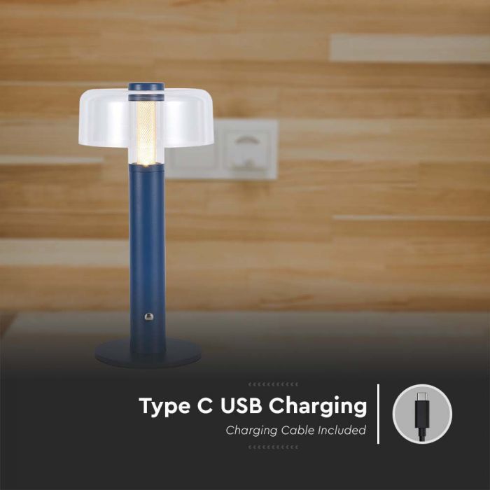1W(100Lm) LED-bordslampa med 1800mAH batteri, DC:5V, 1A, V-TAC, IP20, dimbar, violett/transparent, varmvitt ljus 3000K