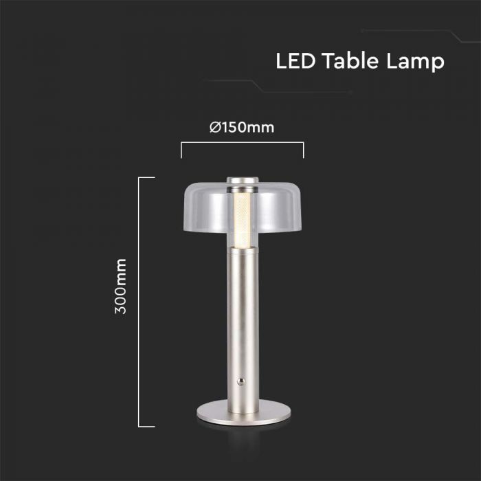 1W(100Lm) LED table lamp with 1800mAH battery, DC:5V, 1A, V-TAC, IP20, dimmable, rose gold/translucent, warm white light 3000K