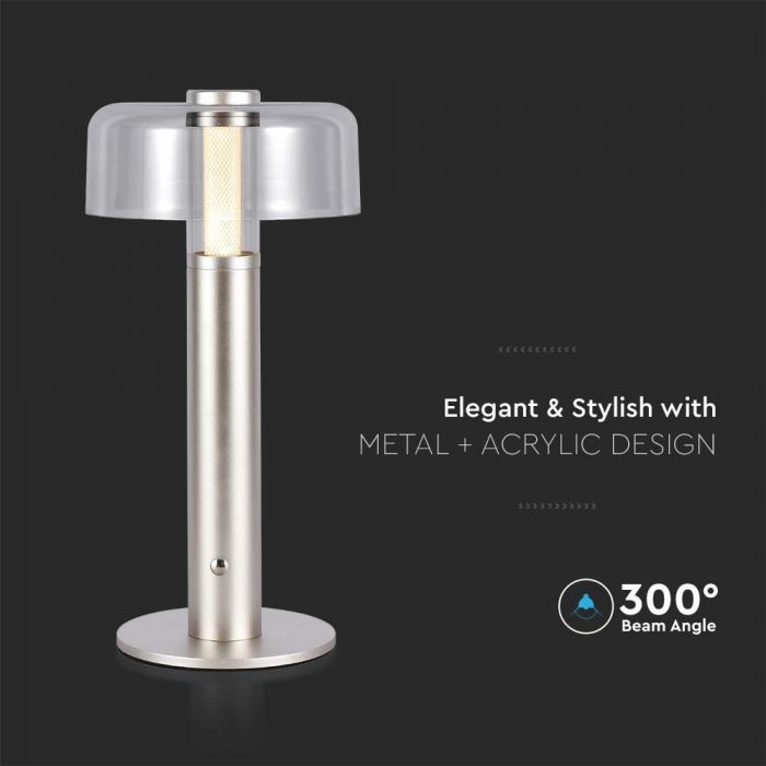 1W(100Lm) LED table lamp with 1800mAH battery, DC:5V, 1A, V-TAC, IP20, dimmable, rose gold/translucent, warm white light 3000K